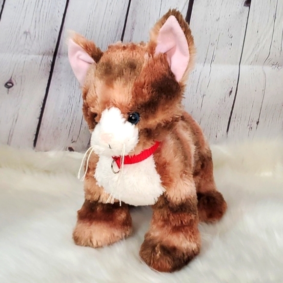 B-A-B Build-a-Bear Brown Tabby Realistic Pet House Cat Red Collar Unique No Tags - Picture 11 of 13